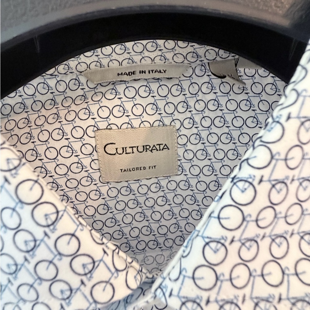 Culturata Tailored Fit White Shirt with Navy Bicycle Print